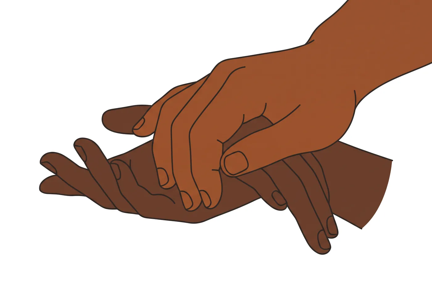 힘없이 펴진 손 위로 더 큰 손이 내려와 감싸 쥐고 있다